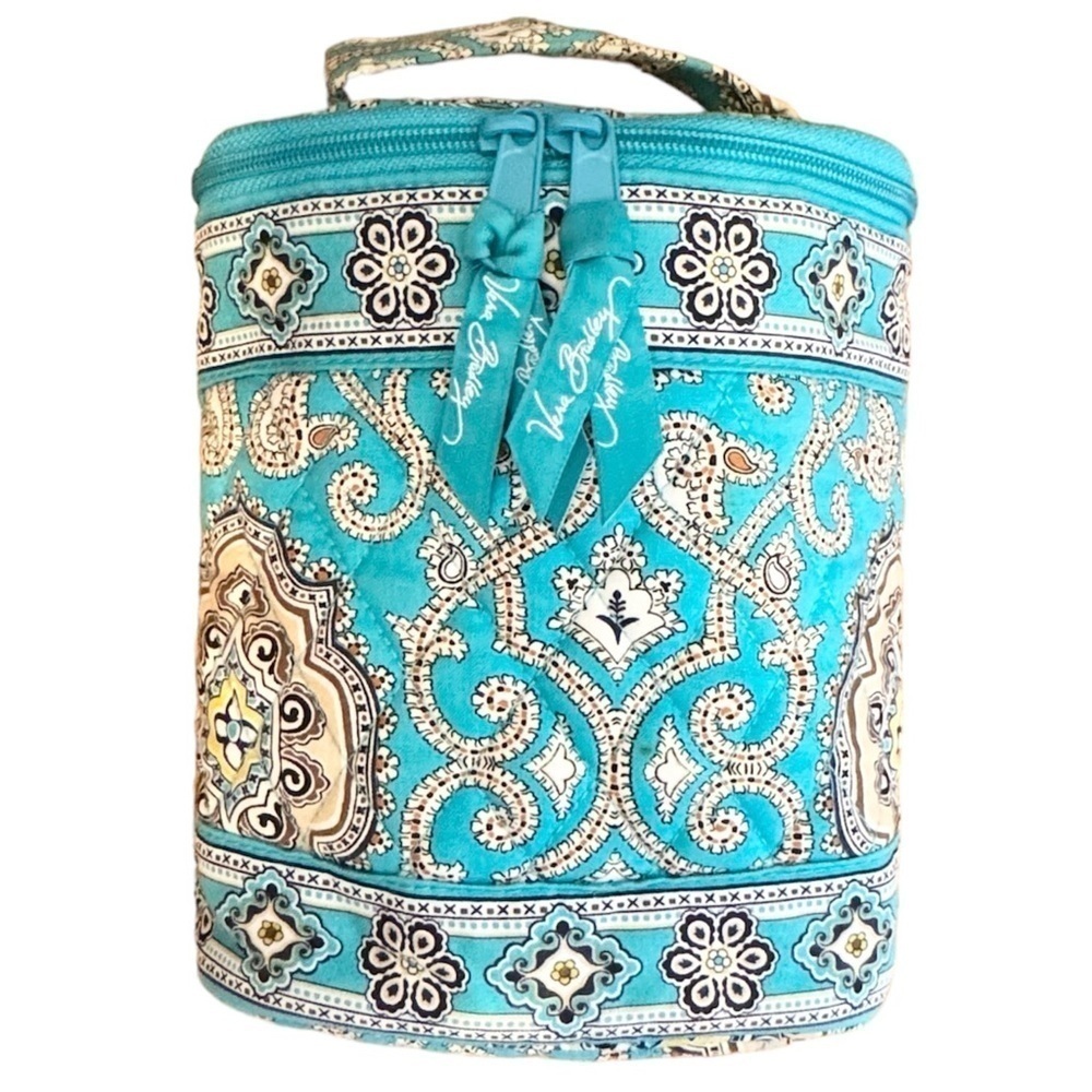 🌈 6/$60 Vera Bradley Makeup Bag, Oval, Paisley, Inner Mesh Pocket, Blue, White